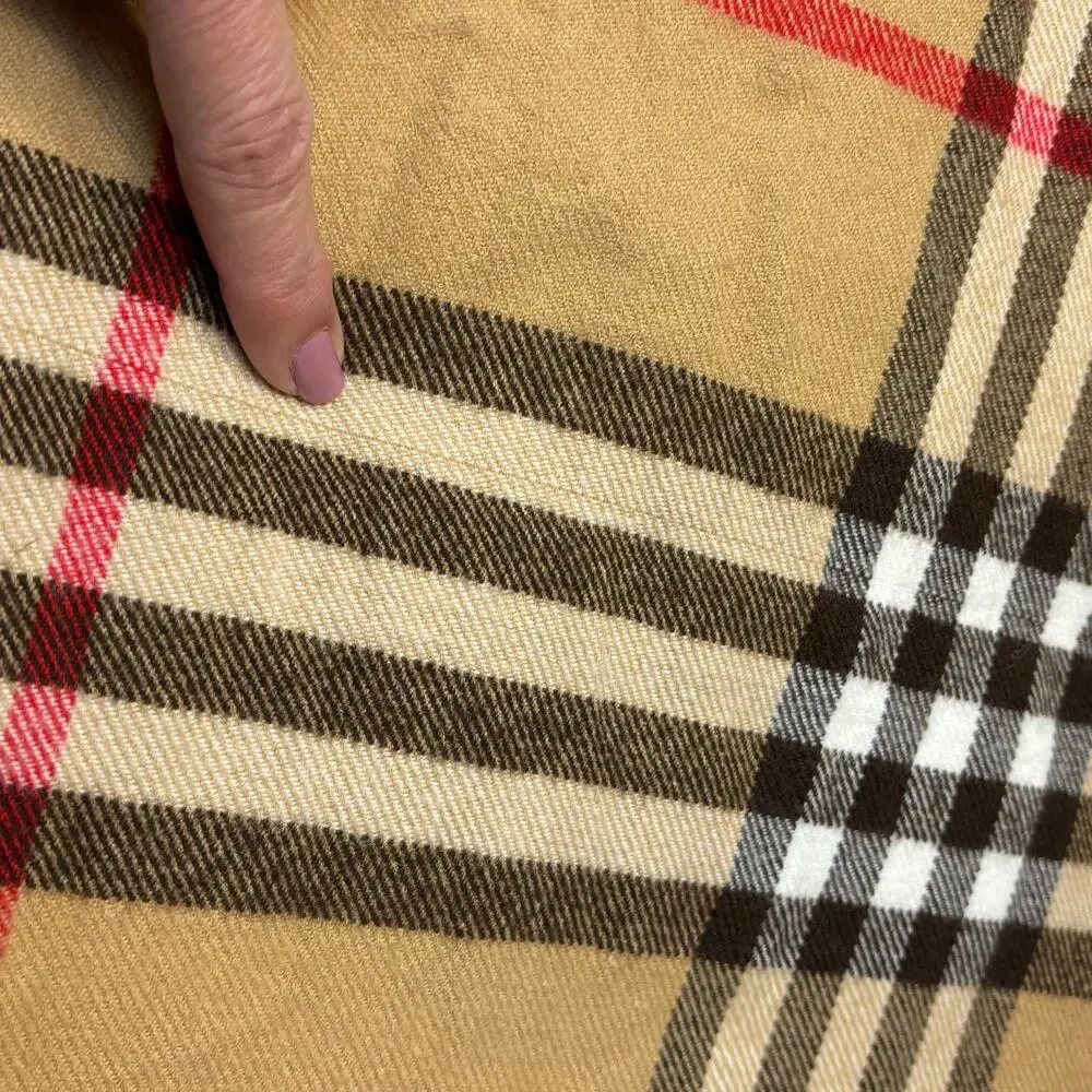 Tan Brown and Red Plaid Scarf with Fringe